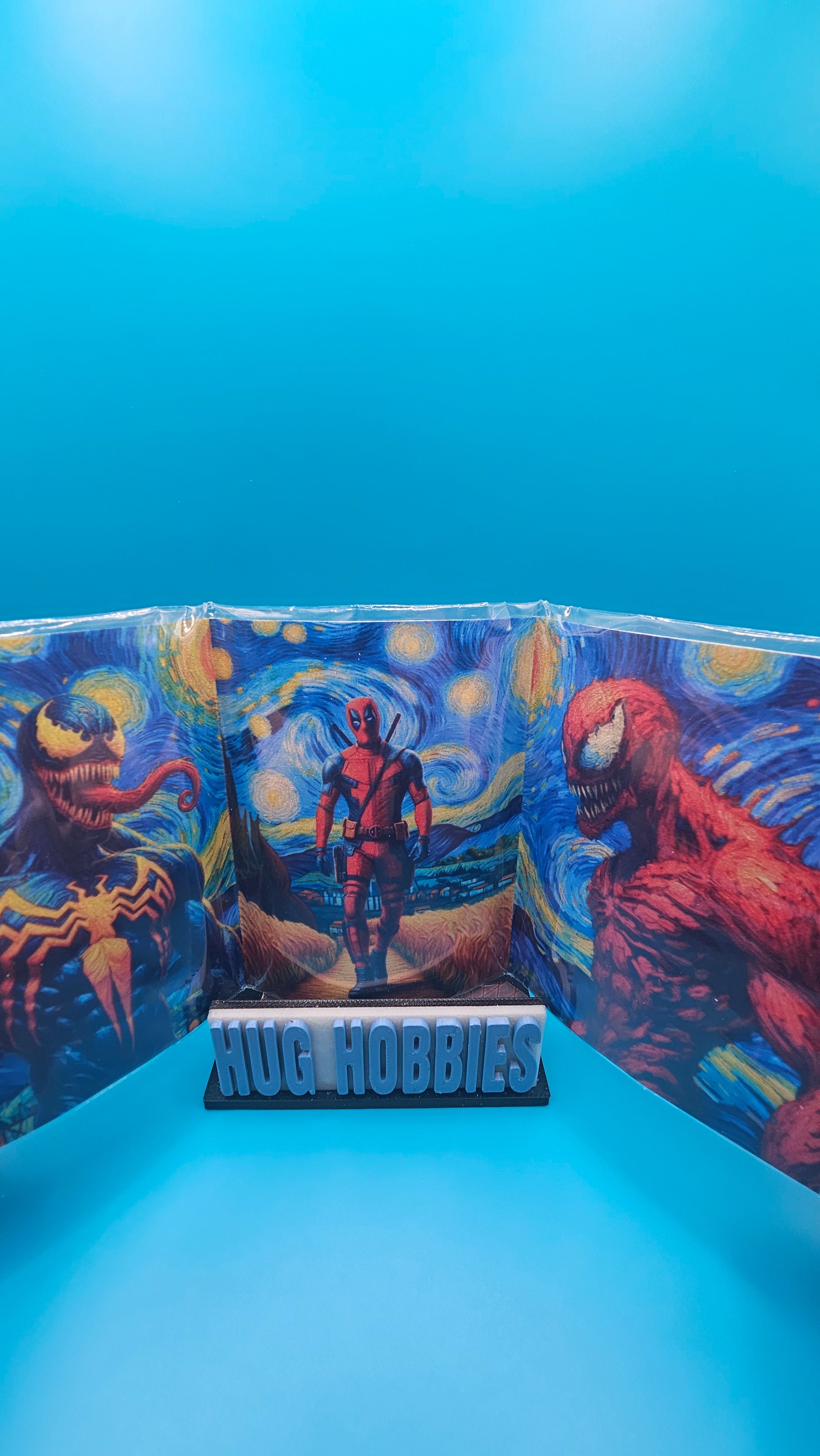 Venom, Deadpool and Carnage Van Gogh - Marvel-Inspired Holographic Trifold Booklet Custom Card with Cotton Backing