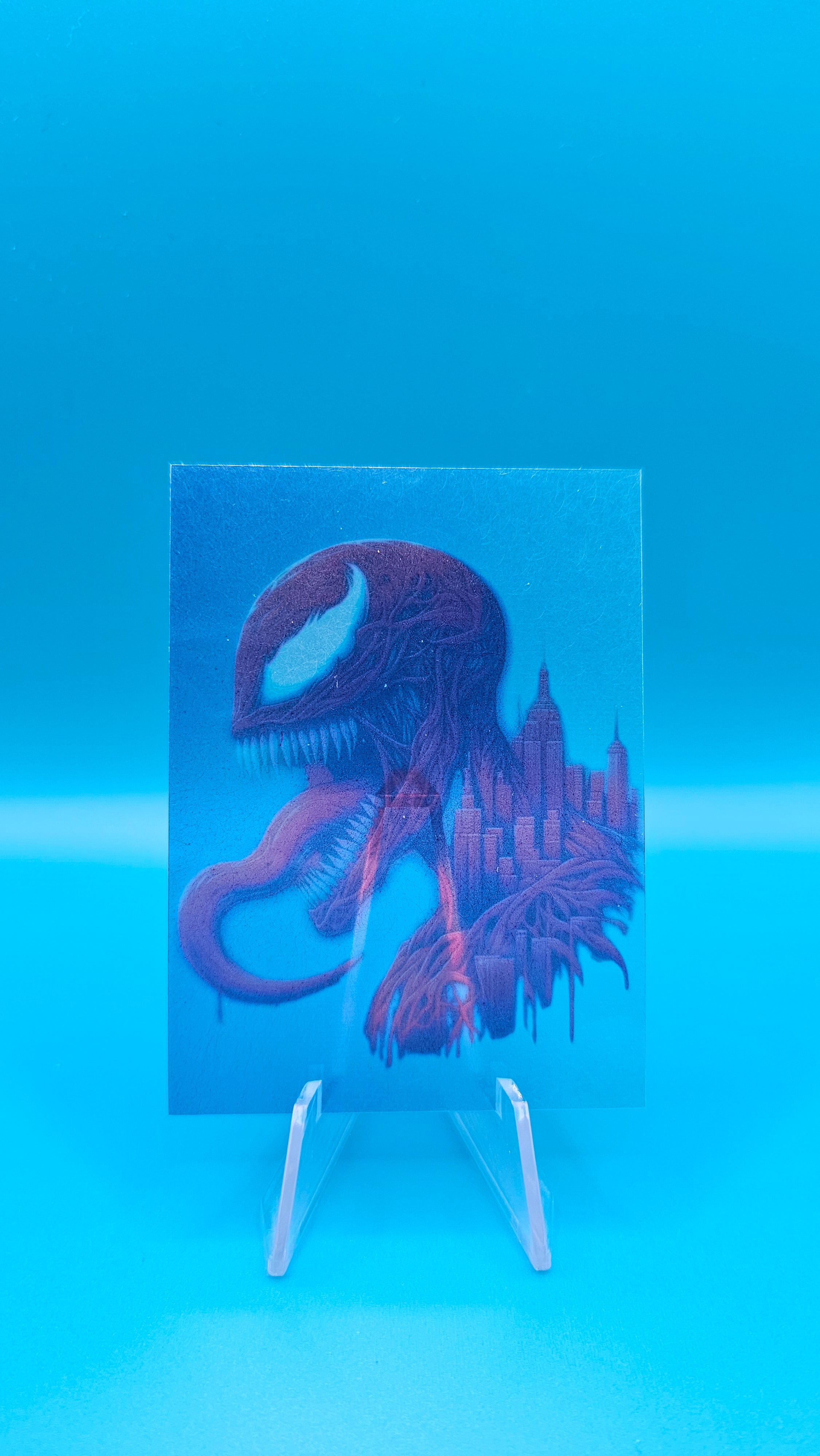 Carnage Side-Profile Skyline - Marvel-Inspired Cloudy Transparent Custom Card